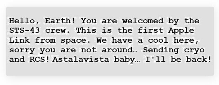 Первое email-сообщение из космоса было отправлено в…